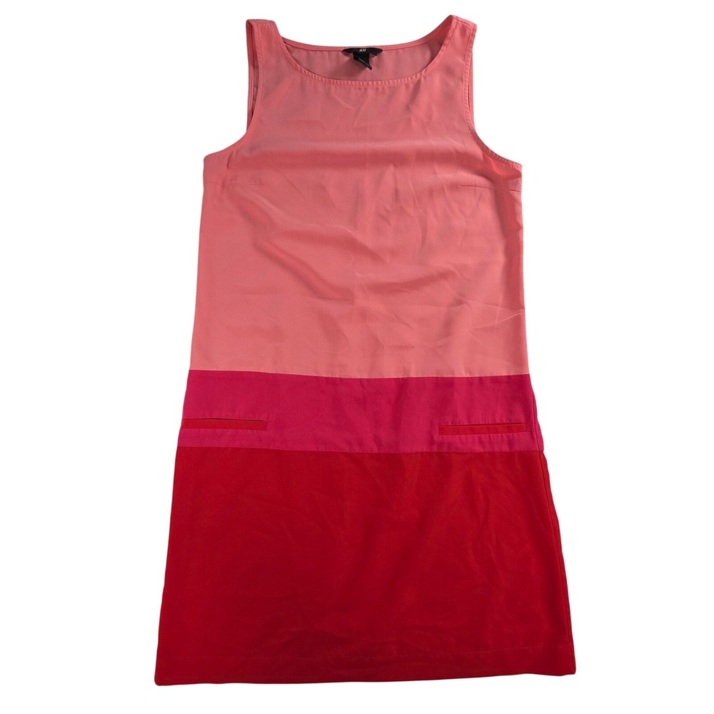 H&M Women 8 Pink Red Colorblock Shift Dress Sleeveless Mod Mini Summer